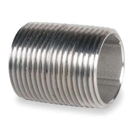 316 Stainless Steel Nipple, 1/2 in Nominal Pipe Size, 1 1/8 in Overall Long, Fully Threaded, Welded MPN:T6BND01