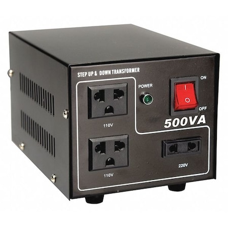 Step Up/Step Down Voltage Converter, 110V AC to 220V AC, 220V AC to 110V AC, 500VA, 50/60 Hz, Steel MPN:30C518
