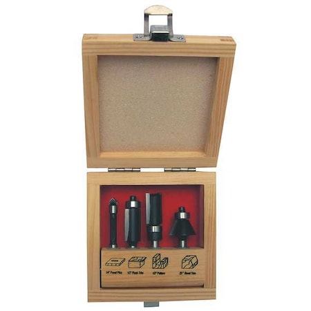 Router Bit Set, 4 Pc, Carbide Tipped MPN:16Y548