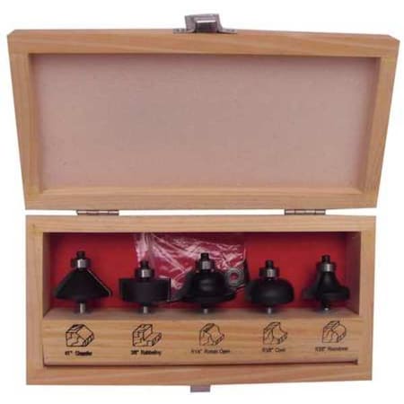 Router Bit Set, 6 Pc, Carbide Tipped MPN:16Y554