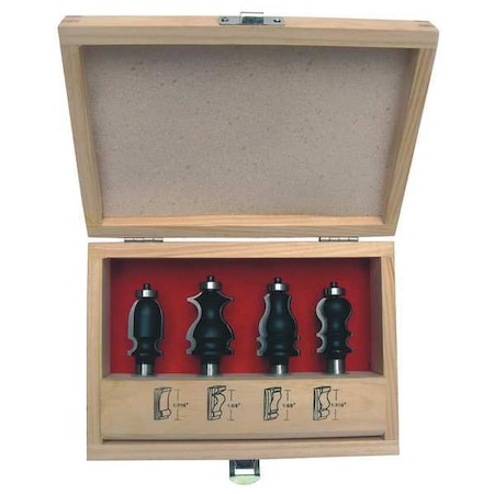 Router Bit Set, Face Molding, 1/2S, 4 Pc MPN:16Y603