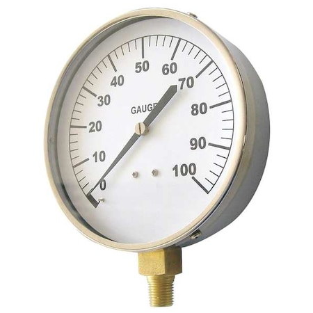 Industrial Compound Gauge, 30 to 0 to 100 psi, 4 1/2 in Dial, 1/4 in NPT, Bottom Location MPN:18C743