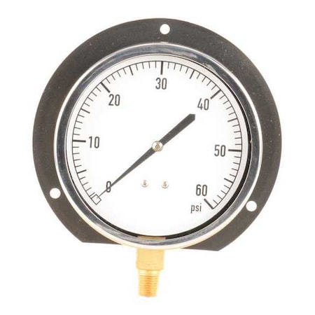 Industrial Pressure Gauge, 0 to 60 psi, 4 1/2 in Dial, 1/4 in NPT, Bottom Location MPN:18C765
