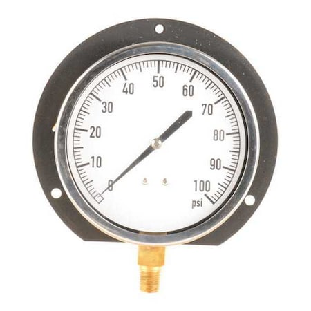 Industrial Pressure Gauge, 0 to 100 psi, 4 1/2 in Dial, 1/4 in NPT, Bottom Location MPN:18C766