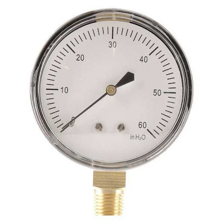 Low Pressure Gauge, 0 to 60 psi, 2 1/2 in Dial, 1/4 in NPT, Bottom Location, Steel Case Material MPN:18C785