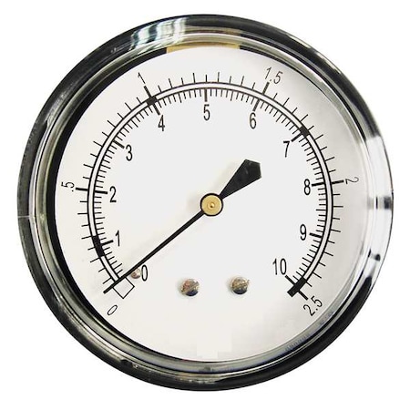 Low Pressure Gauge, 0 to 10 psi, 2 1/2 in Dial, 1/4 in NPT, Center Back Location MPN:18C798