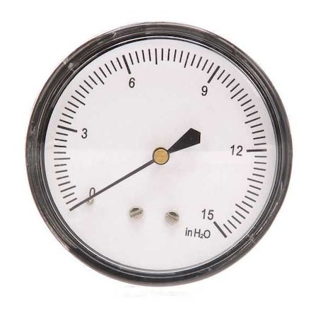 Low Pressure Gauge, 0 to 15 psi, 2 1/2 in Dial, 1/4 in NPT, Center Back Location MPN:18C799