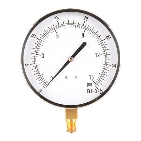 Altitude Pressure Gauge, 0 to 35 psi, 4 1/2 in Dial, 1/4 in NPT, Bottom Location MPN:18C808