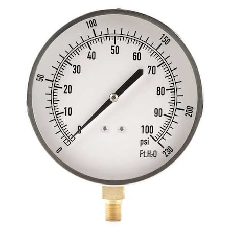 Altitude Pressure Gauge, 0 to 230 psi, 4 1/2 in Dial, 1/4 in NPT, Bottom Location MPN:18C811