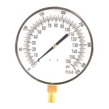 Altitude Pressure Gauge, 0 to 370 psi, 4 1/2 in Dial, 1/4 in NPT, Bottom Location MPN:18C812
