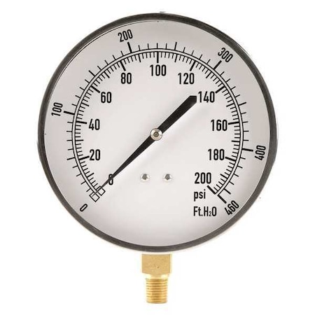 Altitude Pressure Gauge, 0 to 460 psi, 4 1/2 in Dial, 1/4 in NPT, Bottom Location MPN:18C813