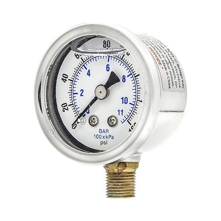 Pressure Gauge, 1/4 in NPT, Bottom Location MPN:20TU83