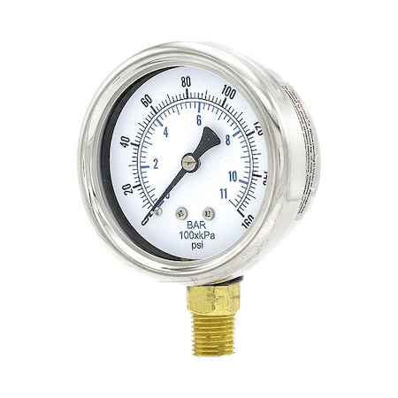 Pressure Gauge, 1/4 in NPT, Bottom Location MPN:211D-254F