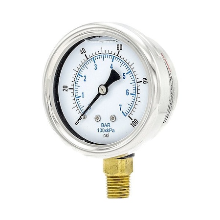 Pressure Gauge, 1/4 in NPT, Bottom Location MPN:211L-254E