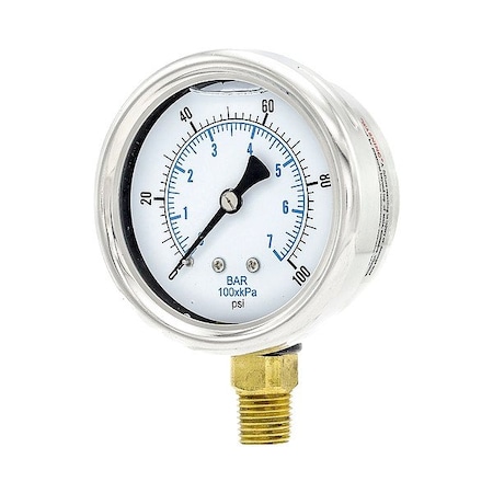 Pressure Gauge, 1/4 in NPT, Bottom Location MPN:211L-254F