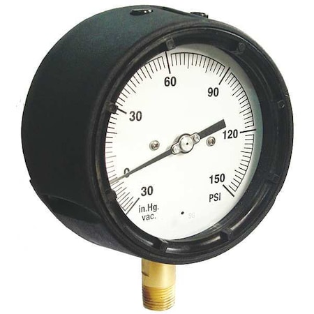 Pressure Gauge, 0 to 60 psi, 1/2 in NPT Lower Location, Polypropylene Case Material MPN:36JV28