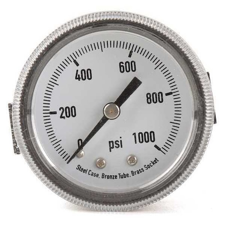 Panel-Mount Pressure Gauge, 0 to 1, 000 psi, 2 in Dial, 1/8 in NPT, Center Back Location MPN:4CEY3