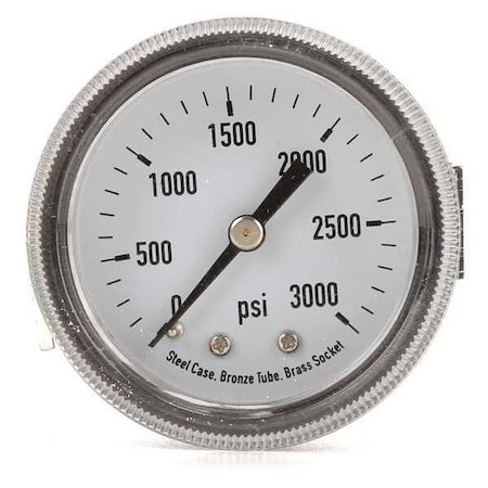Panel-Mount Pressure Gauge, 0 to 3, 000 psi, 2 in Dial, 1/8 in NPT, Center Back Location MPN:4CEY4