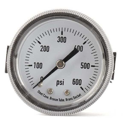Panel-Mount Pressure Gauge, 0 to 600 psi, 2 in Dial, 1/4 in NPT, Center Back Location MPN:4CEZ3