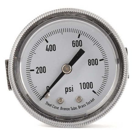 Panel-Mount Pressure Gauge, 0 to 1, 000 psi, 2 in Dial, 1/4 in NPT, Center Back Location MPN:4CEZ4