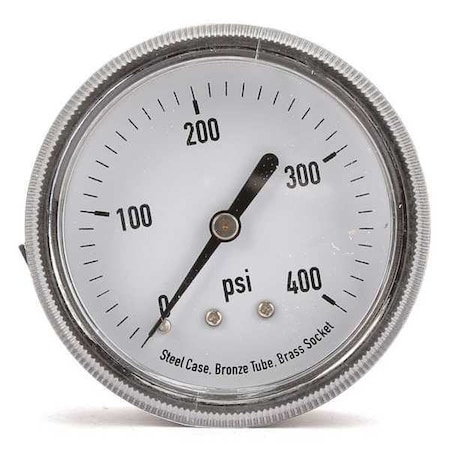 Panel-Mount Pressure Gauge, 0 to 400 psi, 2 1/2 in Dial, 1/4 in NPT, Center Back Location MPN:4CFA3