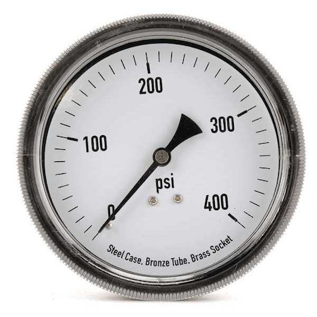 Panel-Mount Pressure Gauge, 0 to 400 psi, 3 1/2 in Dial, 1/4 in NPT, Center Back Location MPN:4CFA8