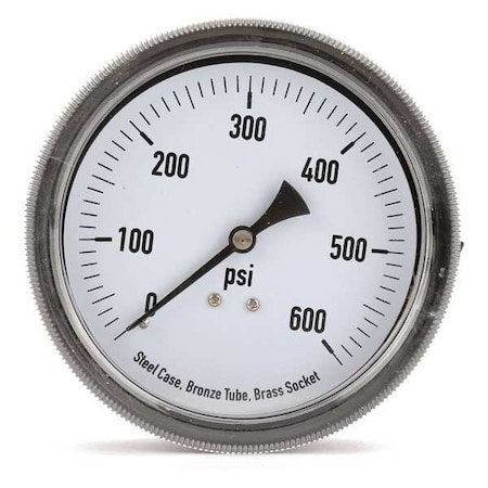 Panel-Mount Pressure Gauge, 0 to 600 psi, 3 1/2 in Dial, 1/4 in NPT, Center Back Location MPN:4CFA9
