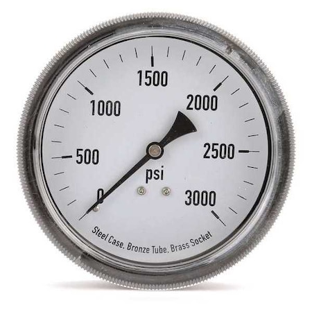 Panel-Mount Pressure Gauge, 0 to 3, 000 psi, 3 1/2 in Dial, 1/4 in NPT, Center Back Location MPN:4CFC2