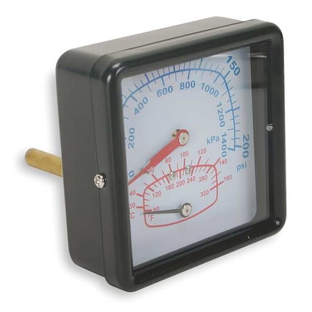 Boiler Gauge, Square, 0-200PSI, 80 to 320 F MPN:4CFC9