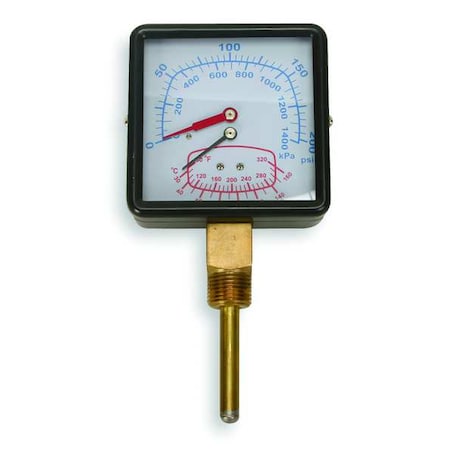 Boiler Gauge, Square, 0-200PSI, 80 to 320 F MPN:4CFD1