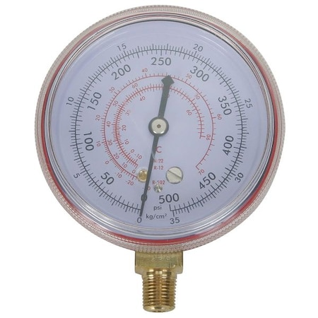Gauge, 2-1/2 In Dia, High Side, Red, 500 psi MPN:4CFD2