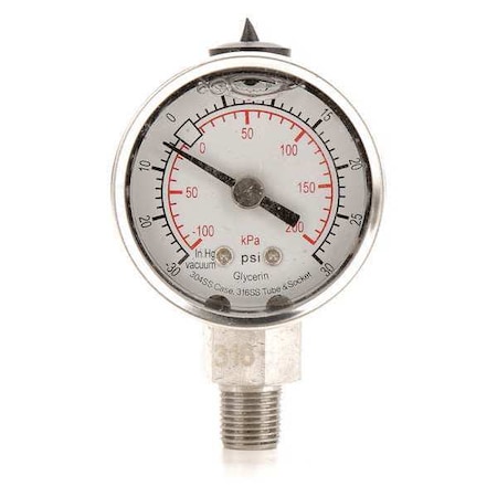Commercial Compound Gauge, 30 to 0 to 30 psi, 1 1/2 in Dial, 1/8 in NPT, Bottom Location MPN:4CFD9