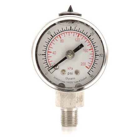 Commercial Pressure Gauge, 0 to 30 psi, 1 1/2 in Dial, 1/8 in NPT, Bottom Location MPN:4CFE1