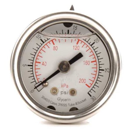 Commercial Pressure Gauge, 0 to 30 psi, 1 1/2 in Dial, 1/8 in NPT, Center Back Location MPN:4CFL3