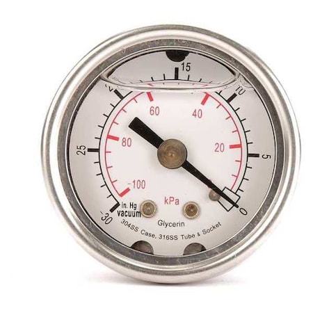 Commercial Pressure Gauge, 0 to 160 psi, 1 1/2 in Dial, 1/8 in NPT, Center Back Location MPN:4CFL6