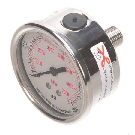 Commercial Pressure Gauge, 0 to 1, 000 psi, 2 1/2 in Dial, 1/4 in NPT, Center Back Location MPN:4CFU3