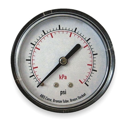 Commercial Pressure Gauge, 0 to 600 psi, 1 1/2 in Dial, 1/8 in BSPT, Center Back Location MPN:4EFD2