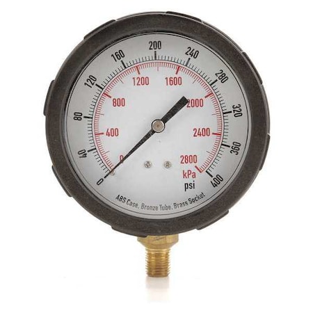 Industrial Pressure Gauge, 0 to 400 psi, 4 in Dial, 1/4 in NPT, Bottom Location MPN:4EFF9