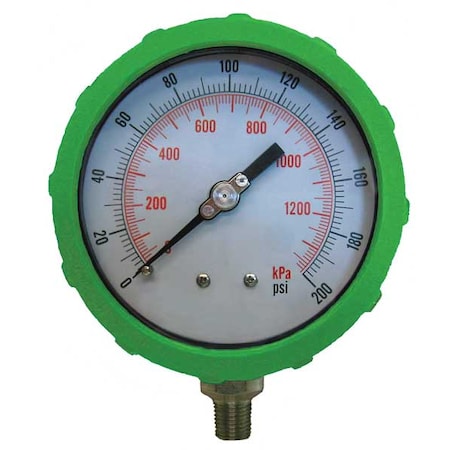 Industrial Pressure Gauge, 0 to 200 psi, 4 in Dial, 1/4 in NPT, Bottom Location MPN:4EFH5