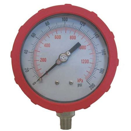 Industrial Pressure Gauge, 0 to 200 psi, 4 in Dial, 1/4 in NPT, Bottom Location MPN:4EFJ4