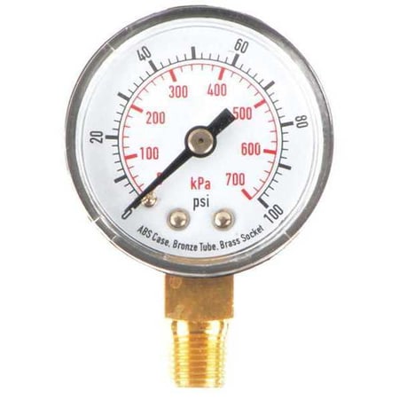 Commercial Pressure Gauge, 0 to 100 psi, 1 1/2 in Dial, 1/8 in NPT, Bottom Location MPN:4FLR2