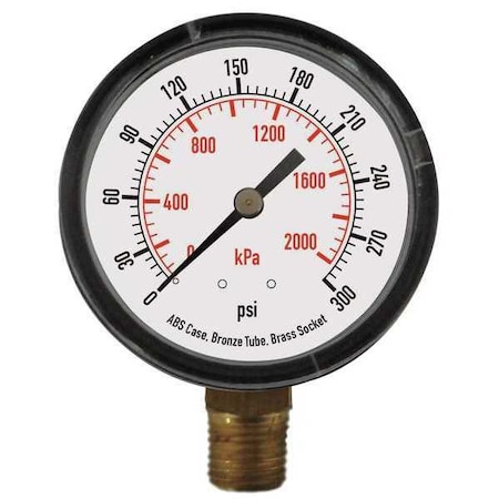 Commercial Pressure Gauge, 0 to 300 psi, 1 1/2 in Dial, 1/8 in NPT, Bottom Location MPN:4FLR5