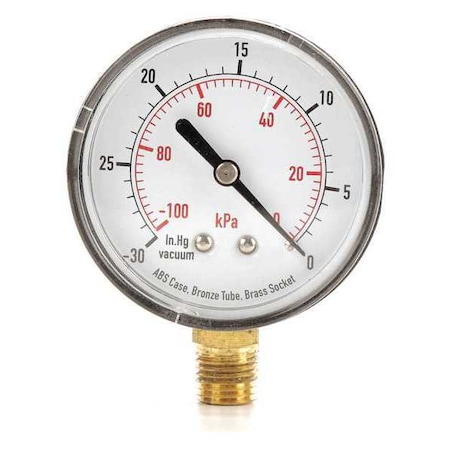 Commercial Vacuum Gauge, +/-3-2-3%, Bla MPN:4FLV4