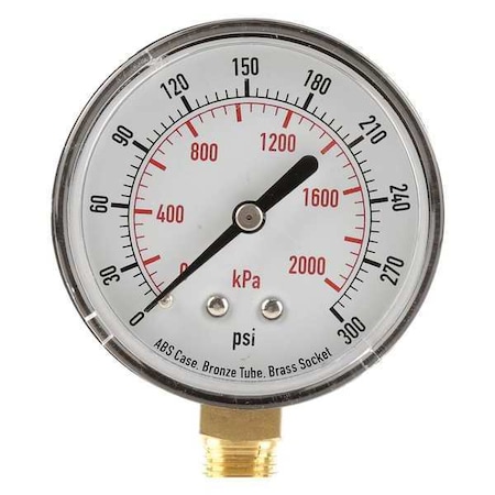 Commercial Pressure Gauge, 0 to 300 psi, 2 1/2 in Dial, 1/4 in NPT, Bottom Location MPN:4FLW3