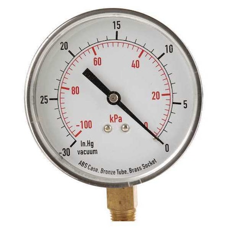 Commercial Vacuum Gauge, +/-3-2-3%, Bla MPN:4FLX3