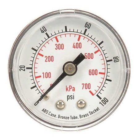 Pressure Gauge, Commercial, 0 to 100 psi, 1 1/2 in Dial, 1/8 in MNPT, Plastic, Black MPN:4FLZ7