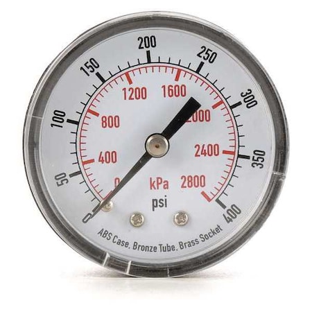 Pressure Gauge, Commercial, 0 to 200 psi, 1 1/2 in Dial, 1/8 in MNPT, Plastic, Black MPN:4FLZ9