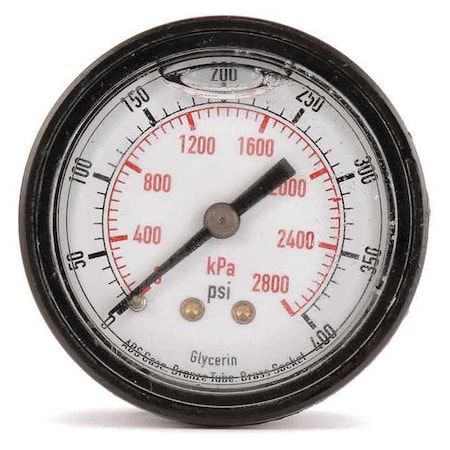 Pressure Gauge, Commercial, 0 to 30 psi, 2 in Dial, Acrylic Lens, 1/4 in MNPT, Plastic, Black MPN:4FMC4