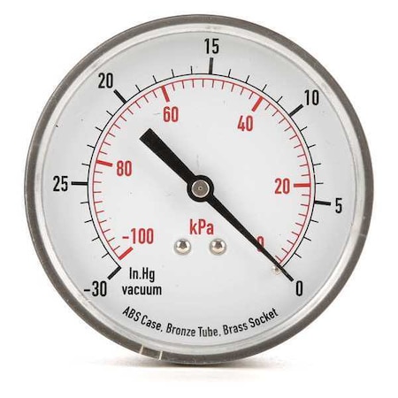 Commercial Vacuum Gauge, +/-3-2-3%, Bla MPN:4FMF8