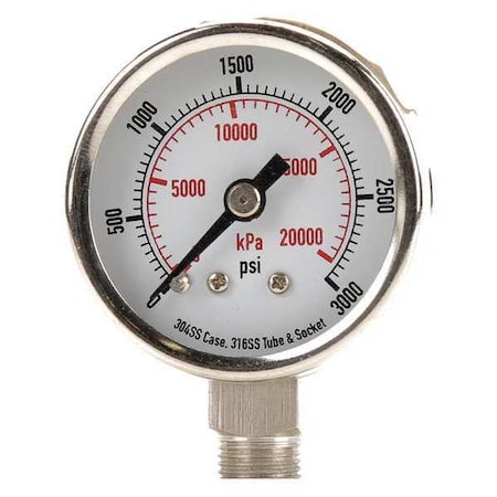 Commercial Pressure Gauge, 0 to 30 psi, 1 1/2 in Dial, 1/8 in NPT, Bottom Location MPN:4FMH9